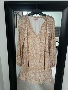Show Me Your Mumu Beige Paisley Mini Dress with Soft Orange Accents